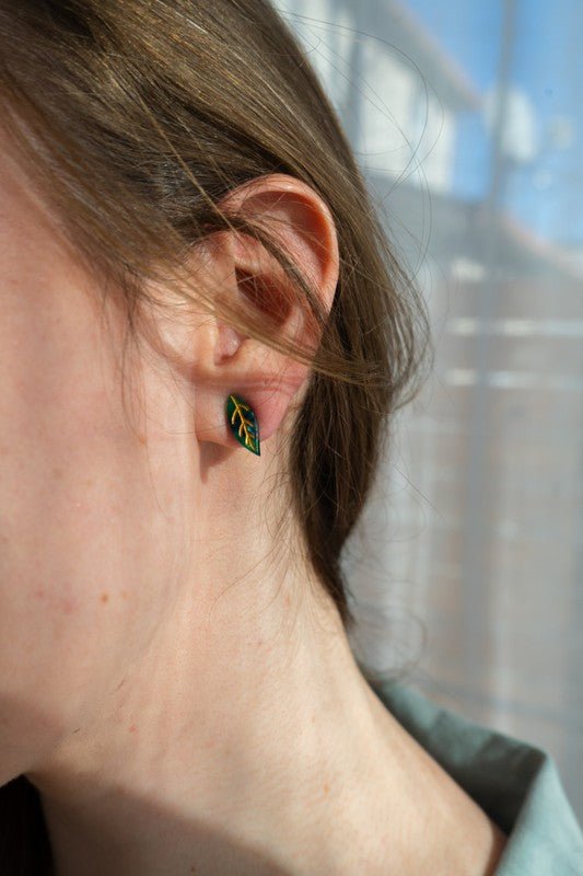 Leaf Studs - Dark Green - p3 Boutique