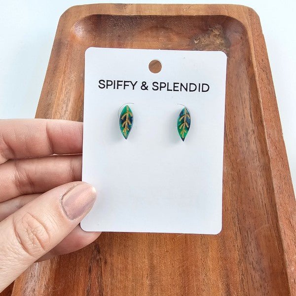 Leaf Studs - Dark Green - p3 Boutique