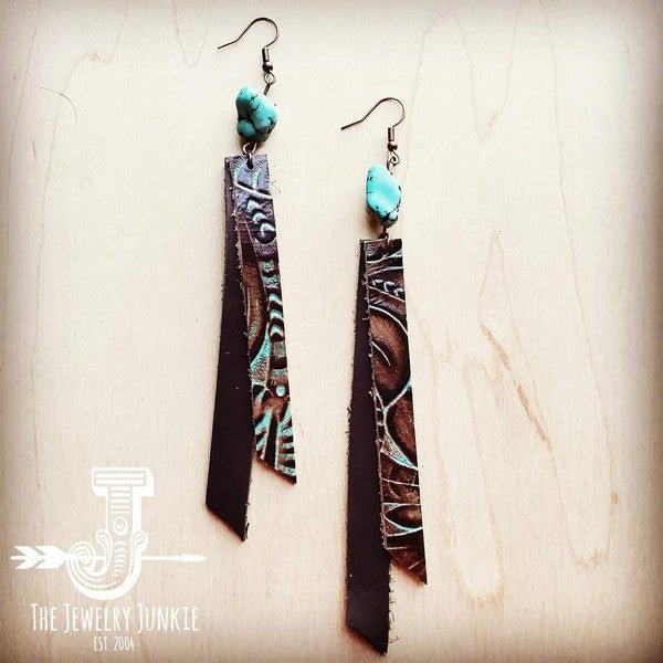 Leather Rectangle Earring in Turquoise Floral - p3 Boutique