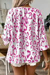 Leopard Print Ruched V Neck 3/4 Sleeve Blouse - p3 Boutique