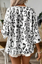 Leopard Print Ruched V Neck 3/4 Sleeve Blouse - p3 Boutique