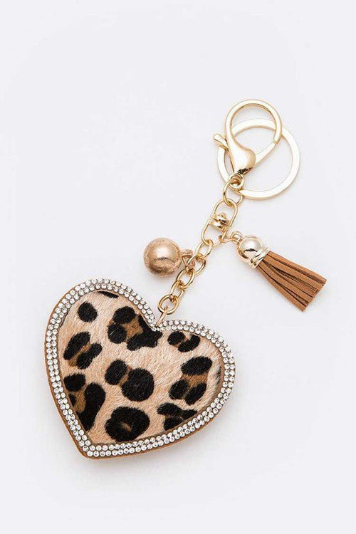Leopard Printed Heart Shape Keychain - p3 Boutique