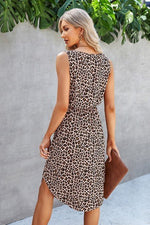 Leopard V Neck Sleeveless Button Fit Midi Dress - p3 Boutique