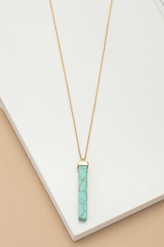 LONG BAR NATURAL STONE PENDANT NECKLACE - p3 Boutique
