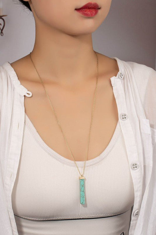 LONG BAR NATURAL STONE PENDANT NECKLACE - p3 Boutique