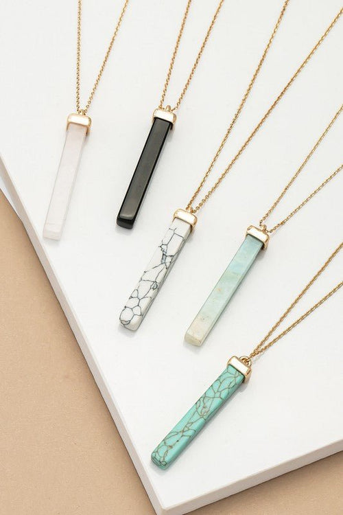 LONG BAR NATURAL STONE PENDANT NECKLACE - p3 Boutique