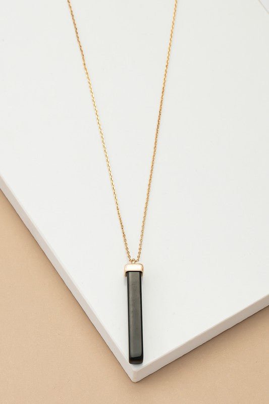 LONG BAR NATURAL STONE PENDANT NECKLACE - p3 Boutique