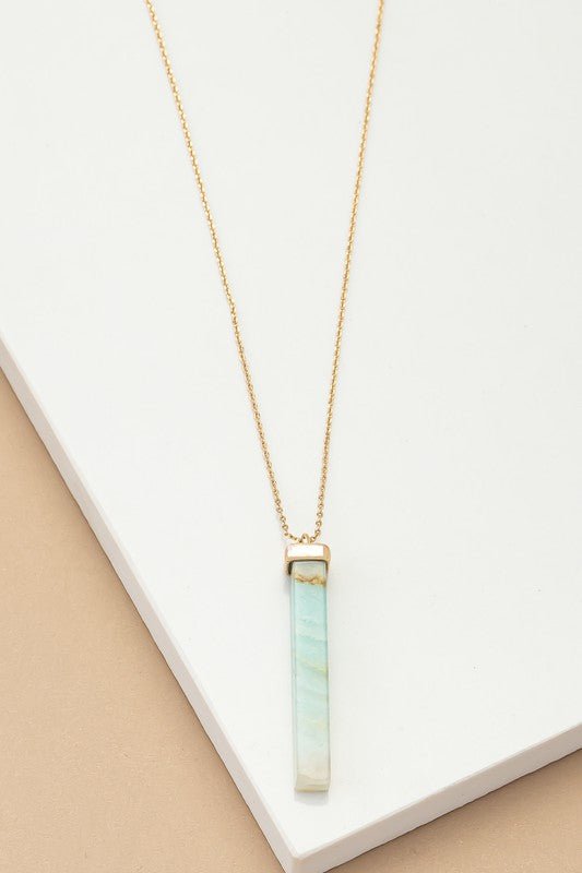 LONG BAR NATURAL STONE PENDANT NECKLACE - p3 Boutique