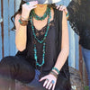 Long Natural Turquoise and Wood Layering Necklace - p3 Boutique