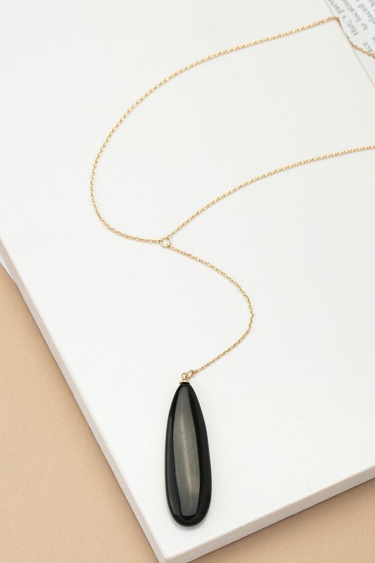 LONG OVAL NATURAL STONE PENDANT Y SHAPE NECKLACE - p3 Boutique
