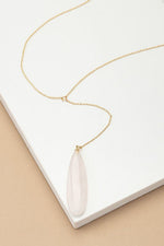 LONG OVAL NATURAL STONE PENDANT Y SHAPE NECKLACE - p3 Boutique