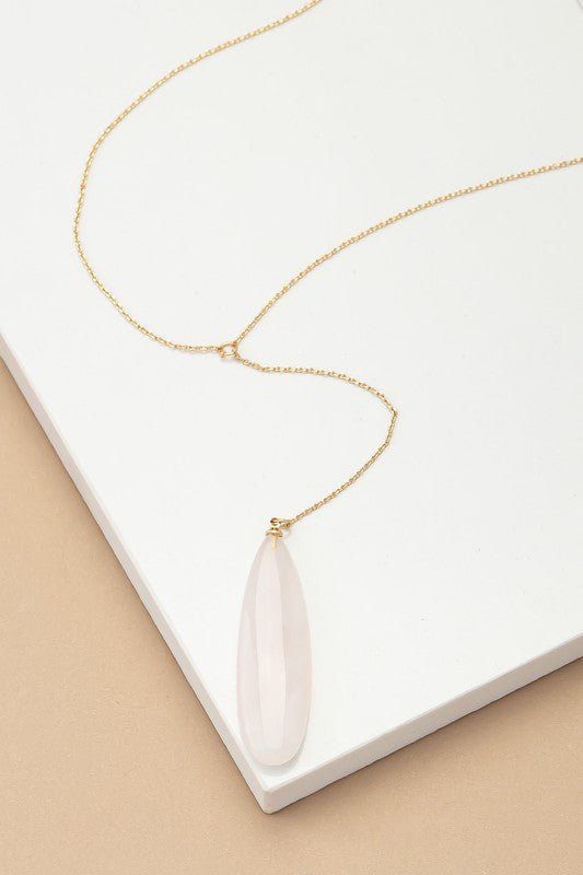 LONG OVAL NATURAL STONE PENDANT Y SHAPE NECKLACE - p3 Boutique