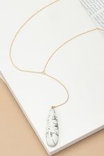 LONG OVAL NATURAL STONE PENDANT Y SHAPE NECKLACE - p3 Boutique