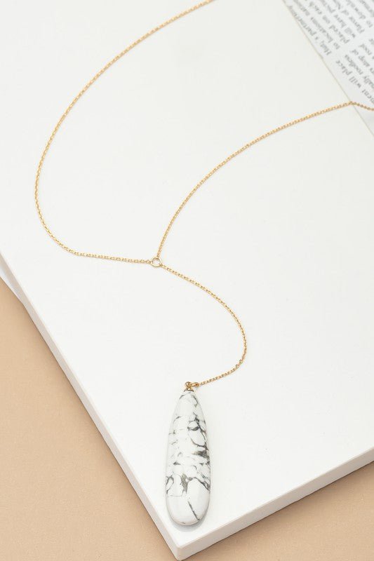LONG OVAL NATURAL STONE PENDANT Y SHAPE NECKLACE - p3 Boutique