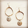 Matte Gold Hoop Earrings with Coin Dangle - p3 Boutique