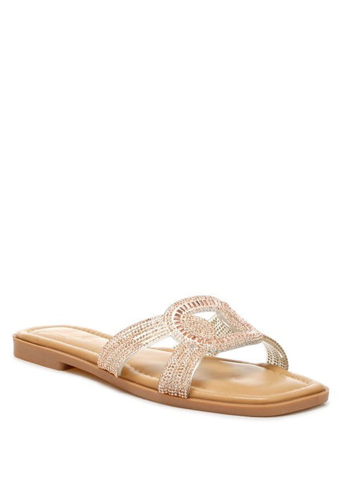 Minople Rhinestones Embellished Flat Sandals - p3 Boutique
