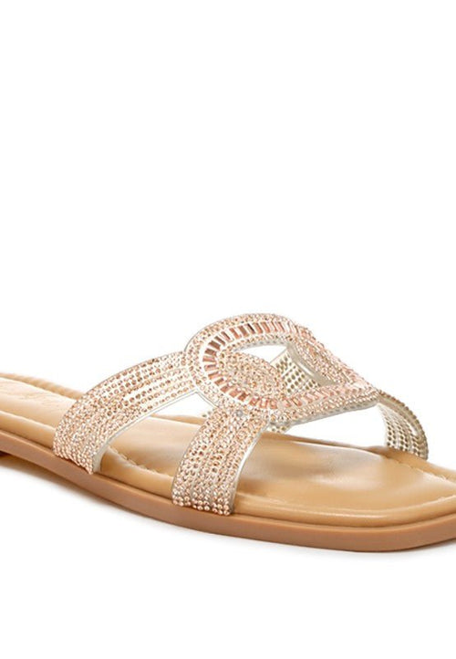 Minople Rhinestones Embellished Flat Sandals - p3 Boutique