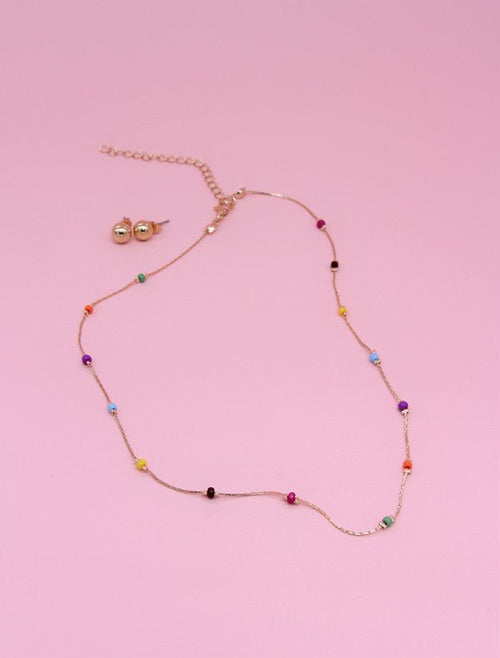 MULTI COLORED BEAD CHARM NECKLACE SET - p3 Boutique