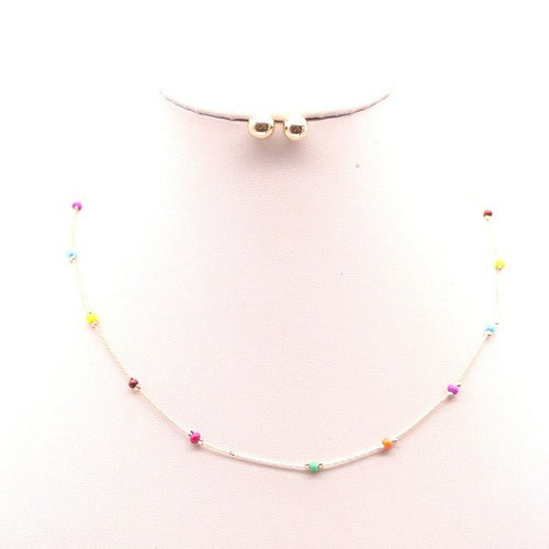 MULTI COLORED BEAD CHARM NECKLACE SET - p3 Boutique