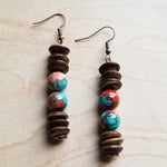 Multi - Colored Turquoise and Wood Earrings - p3 Boutique