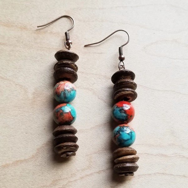 Multi - Colored Turquoise and Wood Earrings - p3 Boutique