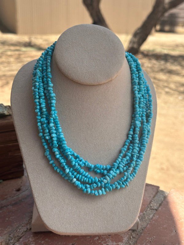 Navajo Kingman Turquoise Beaded Necklace 18 inch - p3 Boutique