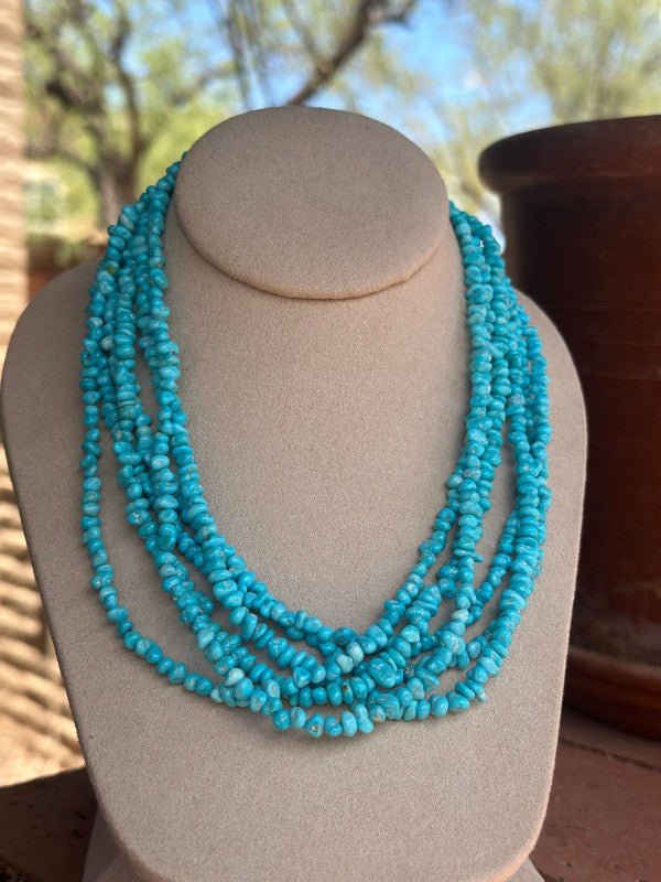 Navajo Kingman Turquoise Beaded Necklace 18 inch - p3 Boutique
