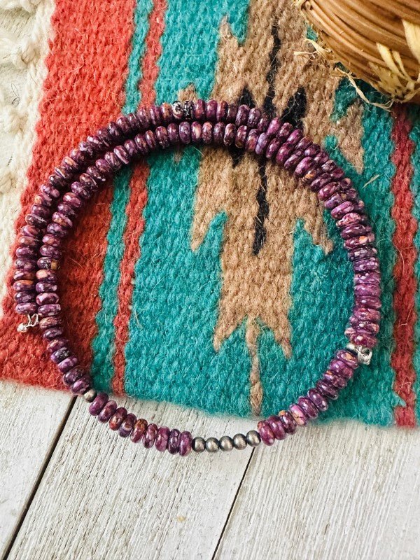 Navajo Purple Spiny & Sterling Silver Beaded Wrap - p3 Boutique