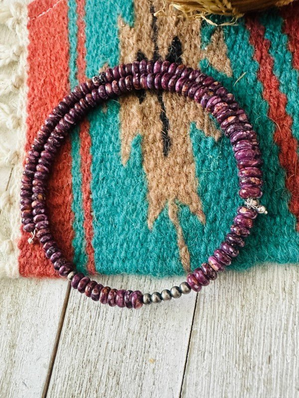 Navajo Purple Spiny & Sterling Silver Beaded Wrap - p3 Boutique