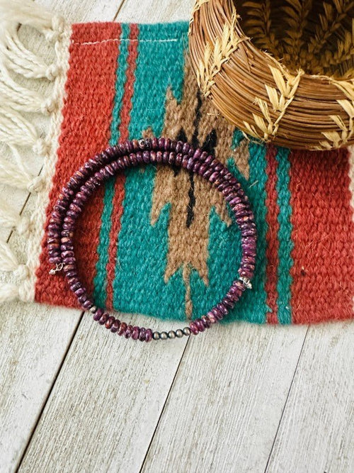 Navajo Purple Spiny & Sterling Silver Beaded Wrap - p3 Boutique