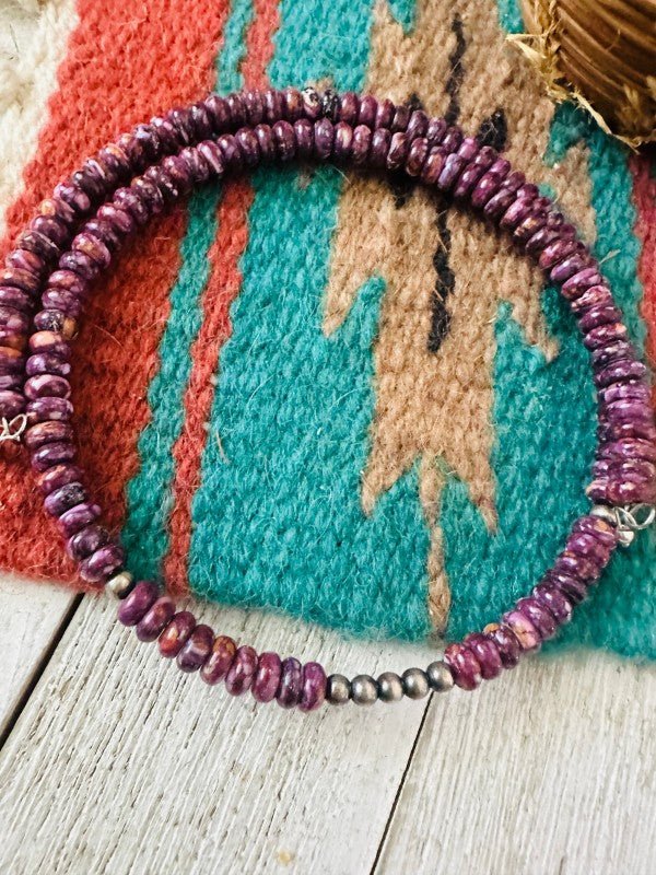Navajo Purple Spiny & Sterling Silver Beaded Wrap - p3 Boutique