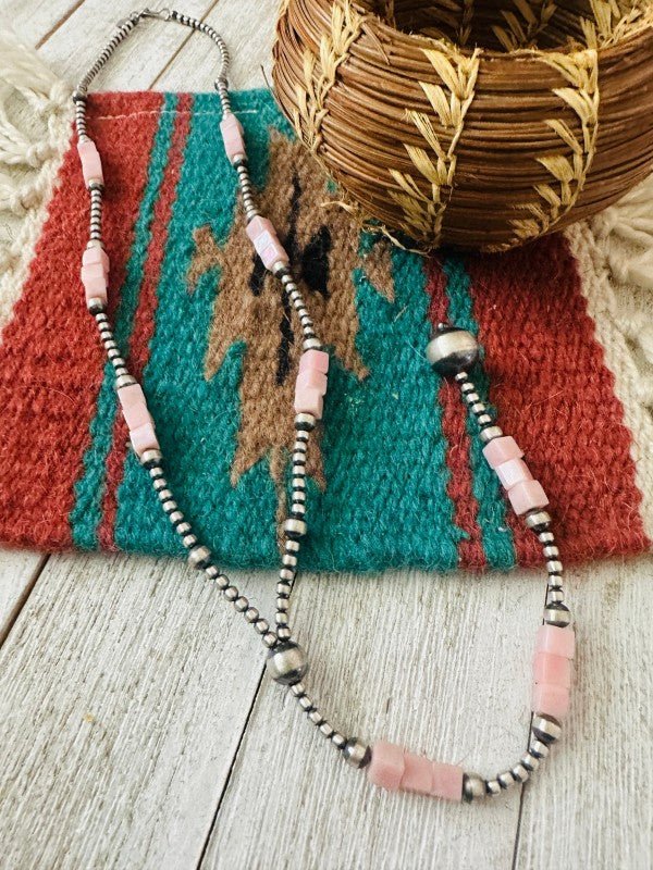 Navajo Queen Pink Conch & Sterling Silver Beaded L - p3 Boutique