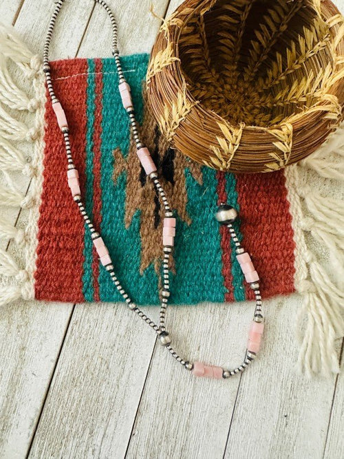 Navajo Queen Pink Conch & Sterling Silver Beaded L - p3 Boutique