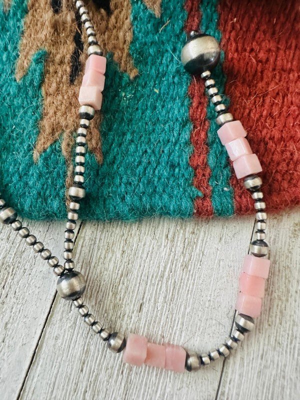 Navajo Queen Pink Conch & Sterling Silver Beaded L - p3 Boutique