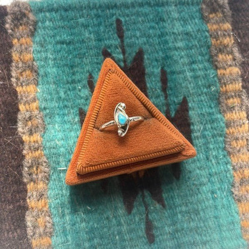 Navajo Single Stone Turquoise & Stamped Sterling S - p3 Boutique