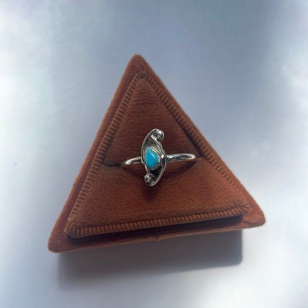 Navajo Single Stone Turquoise & Stamped Sterling S - p3 Boutique