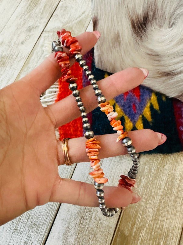 Navajo Sterling Silver & Spiny Oyster Beaded 20” N - p3 Boutique