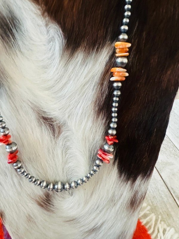 Navajo Sterling Silver & Spiny Oyster Beaded 24” N - p3 Boutique