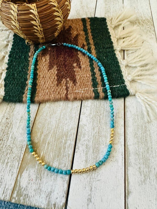Navajo Turquoise & Gold Beaded 18” Necklace - p3 Boutique