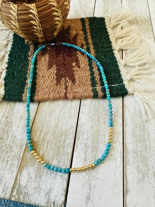 Navajo Turquoise & Gold Beaded 18” Necklace - p3 Boutique