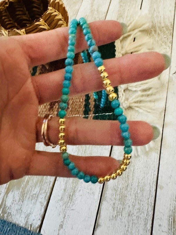 Navajo Turquoise & Gold Beaded 18” Necklace - p3 Boutique
