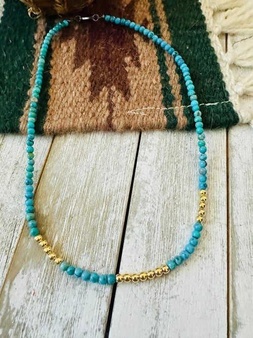 Navajo Turquoise & Gold Beaded 18” Necklace - p3 Boutique