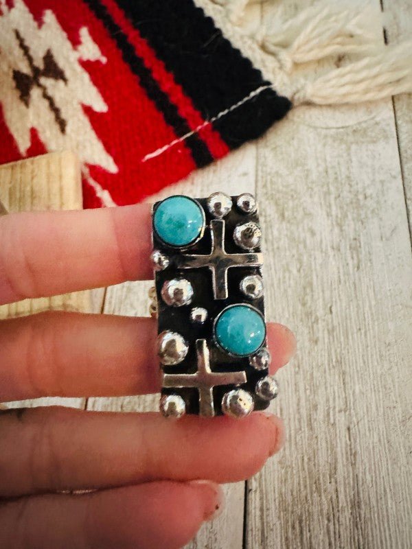 Navajo Turquoise & Sterling Silver Cross Ring Chim - p3 Boutique