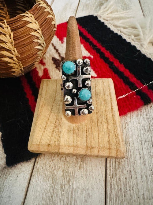Navajo Turquoise & Sterling Silver Cross Ring Chim - p3 Boutique