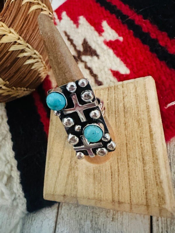 Navajo Turquoise & Sterling Silver Cross Ring Chim - p3 Boutique