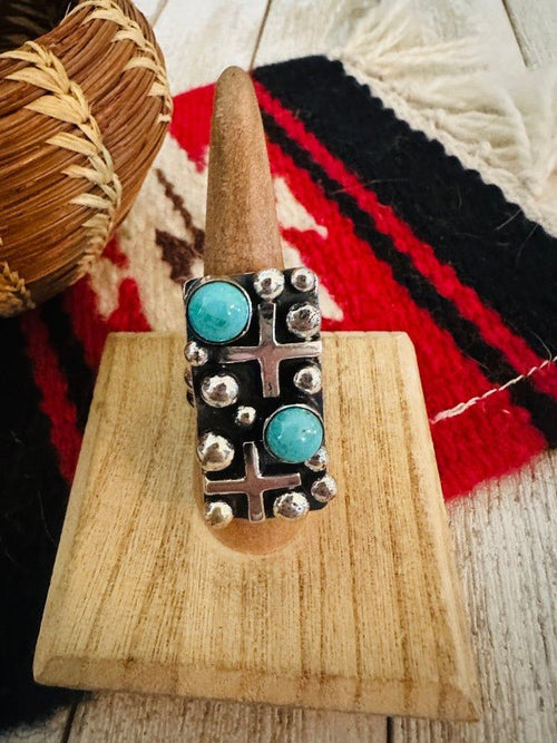Navajo Turquoise & Sterling Silver Cross Ring Chim - p3 Boutique