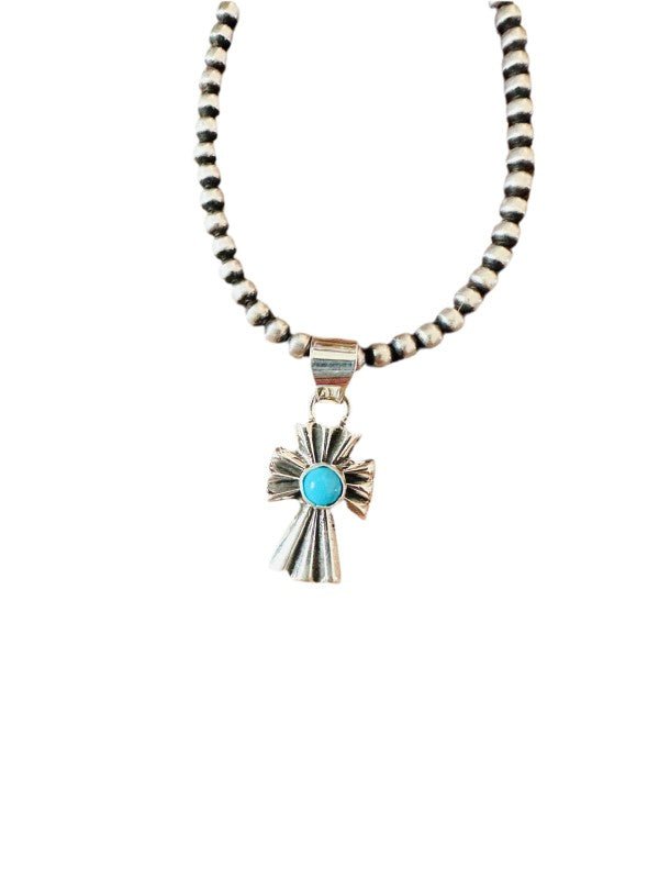 Navajo Turquoise & Sterling Silver Mini Cross Pend - p3 Boutique