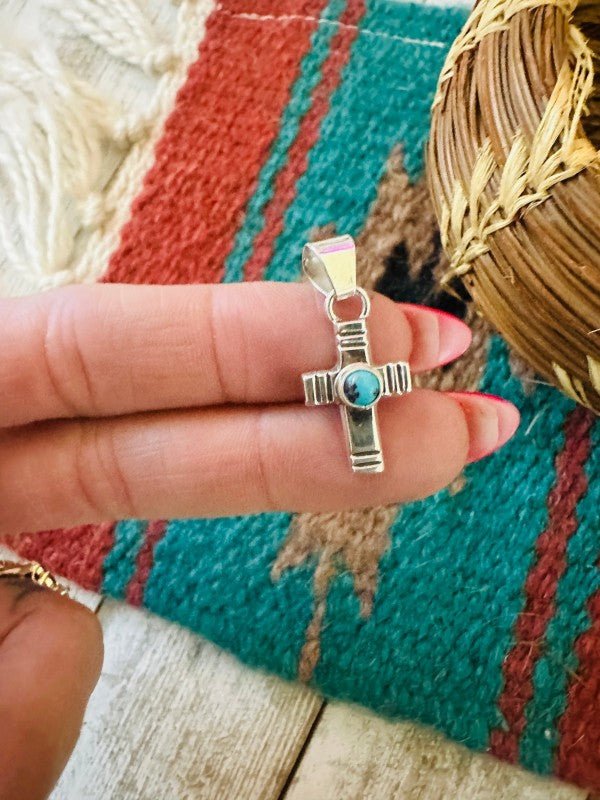 Navajo Turquoise & Sterling Silver Mini Cross Pend - p3 Boutique