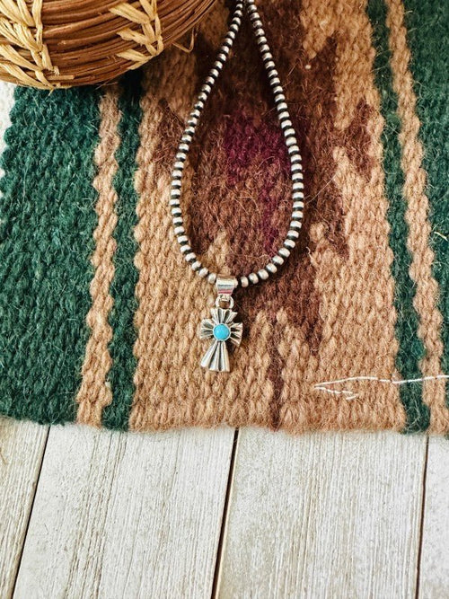 Navajo Turquoise & Sterling Silver Mini Cross Pend - p3 Boutique