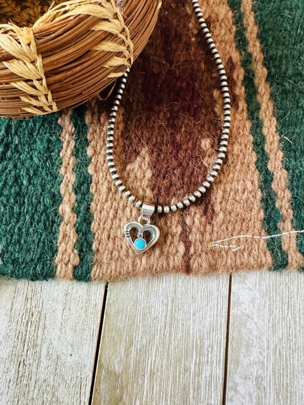 Navajo Turquoise & Sterling Silver Mini Heart Pend - p3 Boutique